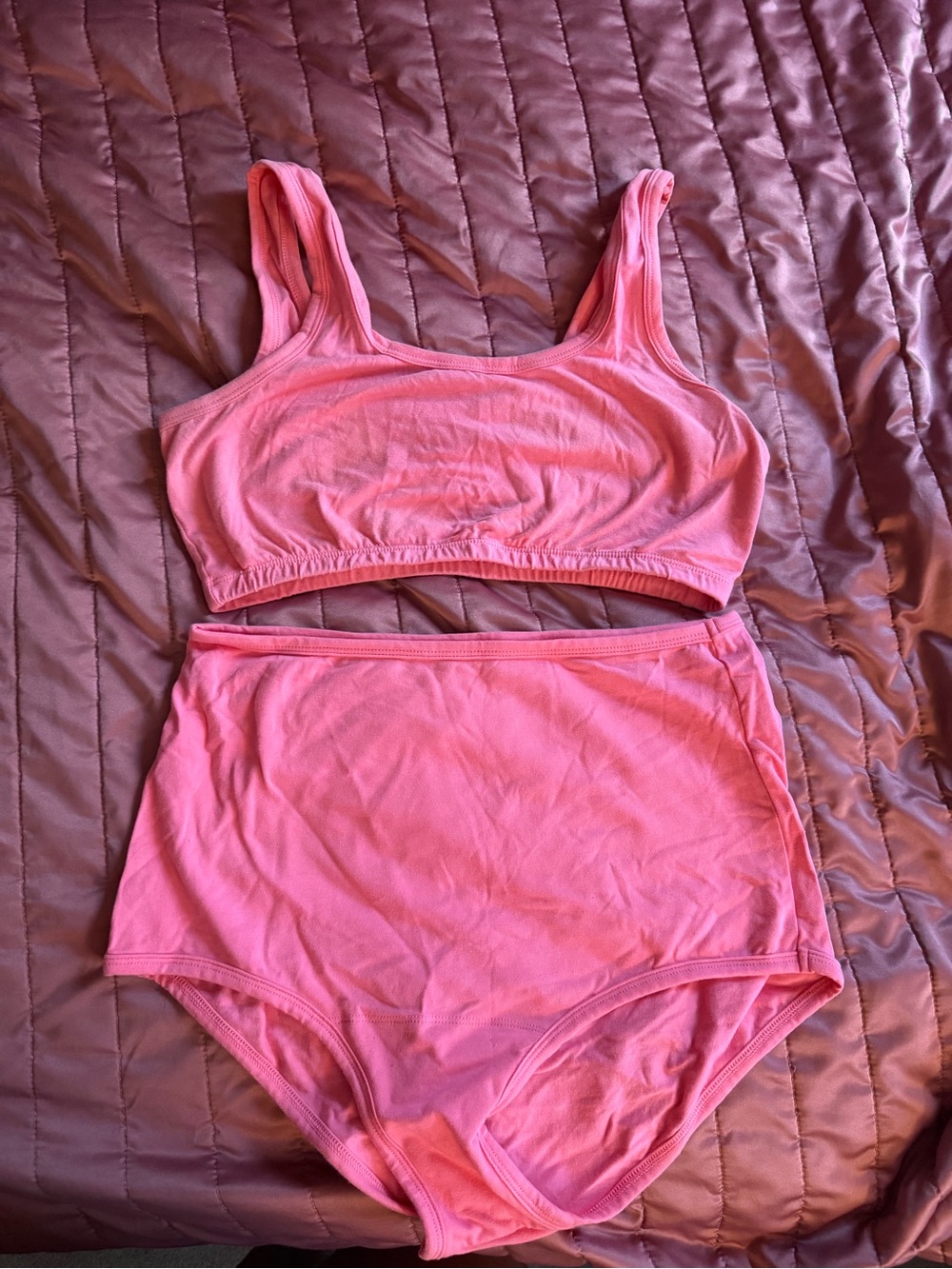 ARQ Pink High-Waist Cotton Brief and Crop Bralette Set